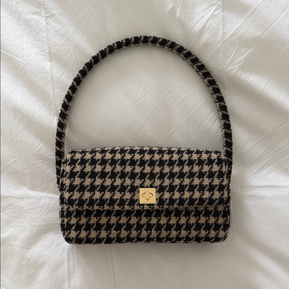 Anine Bing Black and Cream Houndstooth Shoulder Bag